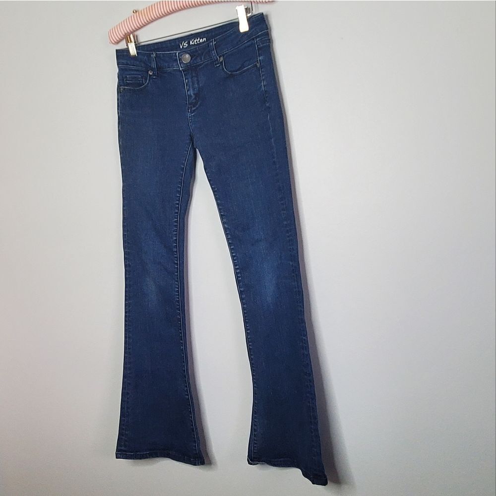 Victoria's Secret 2 VS Kitten Flare Jeans Low Rise Bell Flare Dark Blue Denim
